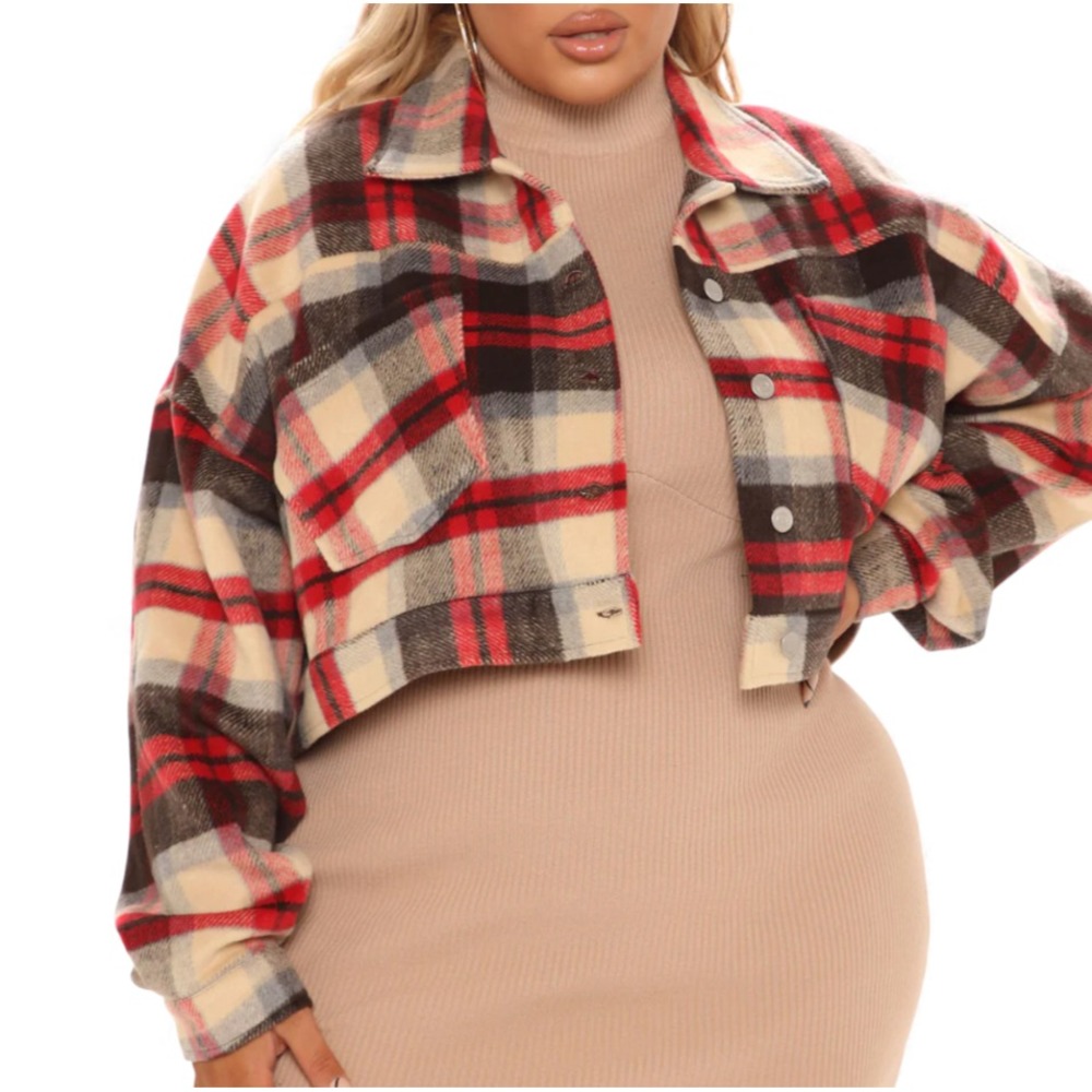 FASHION NOVA Getting Caught Up Plaid Jacket CROPPED FLANNEL Button-Up Shirt 1X
